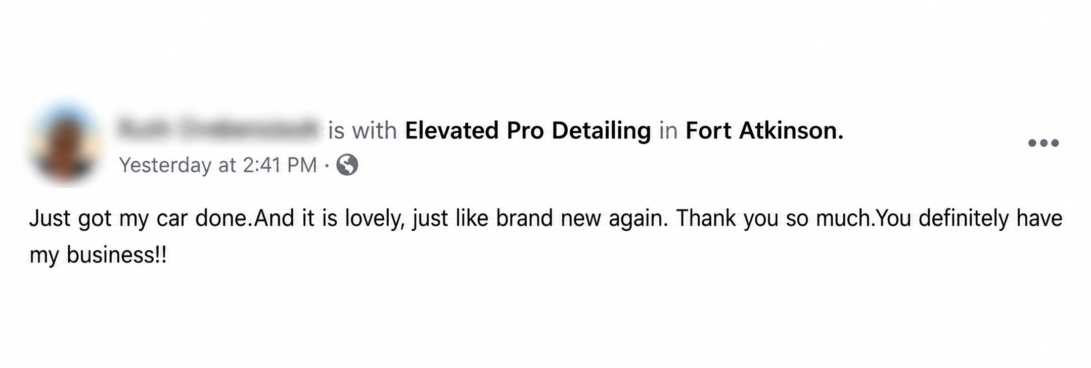 Customer review for Elevated Pro Detailing